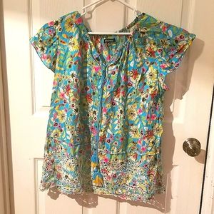 Floral Print Short Sleeve Peasant Blouse